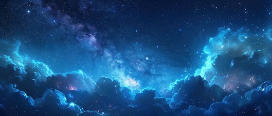 Obraz premium Cosmic Serenity: Night Sky with Milky Way and Gentle Clouds, Perfect for Space-themed Projects