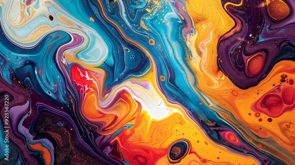Poster an abstract background with swirling colors and fluid shapes, resembling the appearance of colorful 