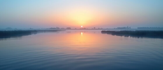 Fototapeta premium Tranquil Morning Glow: Serene Dawn with Clear Sky and Soft Light