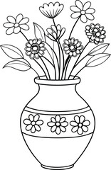 minimal small flower in vase illustration black and white