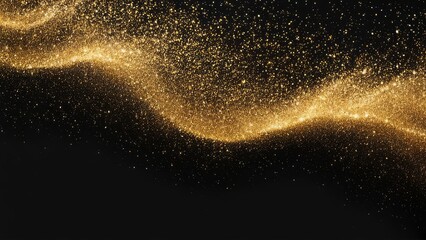 Obraz premium Shimmering gold particles flowing in a wave pattern on a dark backdrop