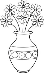 minimal small flower in vase illustration black and white