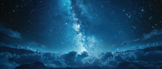 Obraz premium Serene Ethereal Night Sky with Milky Way and Moonlit Clouds - High-Definition Quality Astronomical Scene