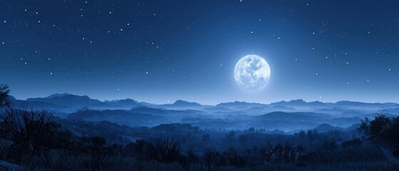Naklejka premium Serene Moonlit Night with Twinkling Stars in High-Definition Quality