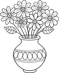 minimal small flower in vase illustration black and white