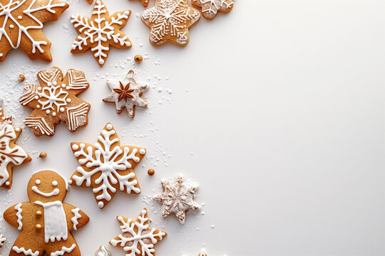 Christmas gingerbread cookies and candy canes on white background