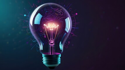 a light bulb abstract and futuristic digital particles holographic icons genius and intellectual power
