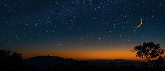 Fototapeta premium Serene Night Sky with Crescent Moon and Sparkling Stars