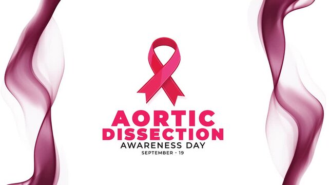 Aortic dissection awareness day. Burgundy color ribbon wave motion.