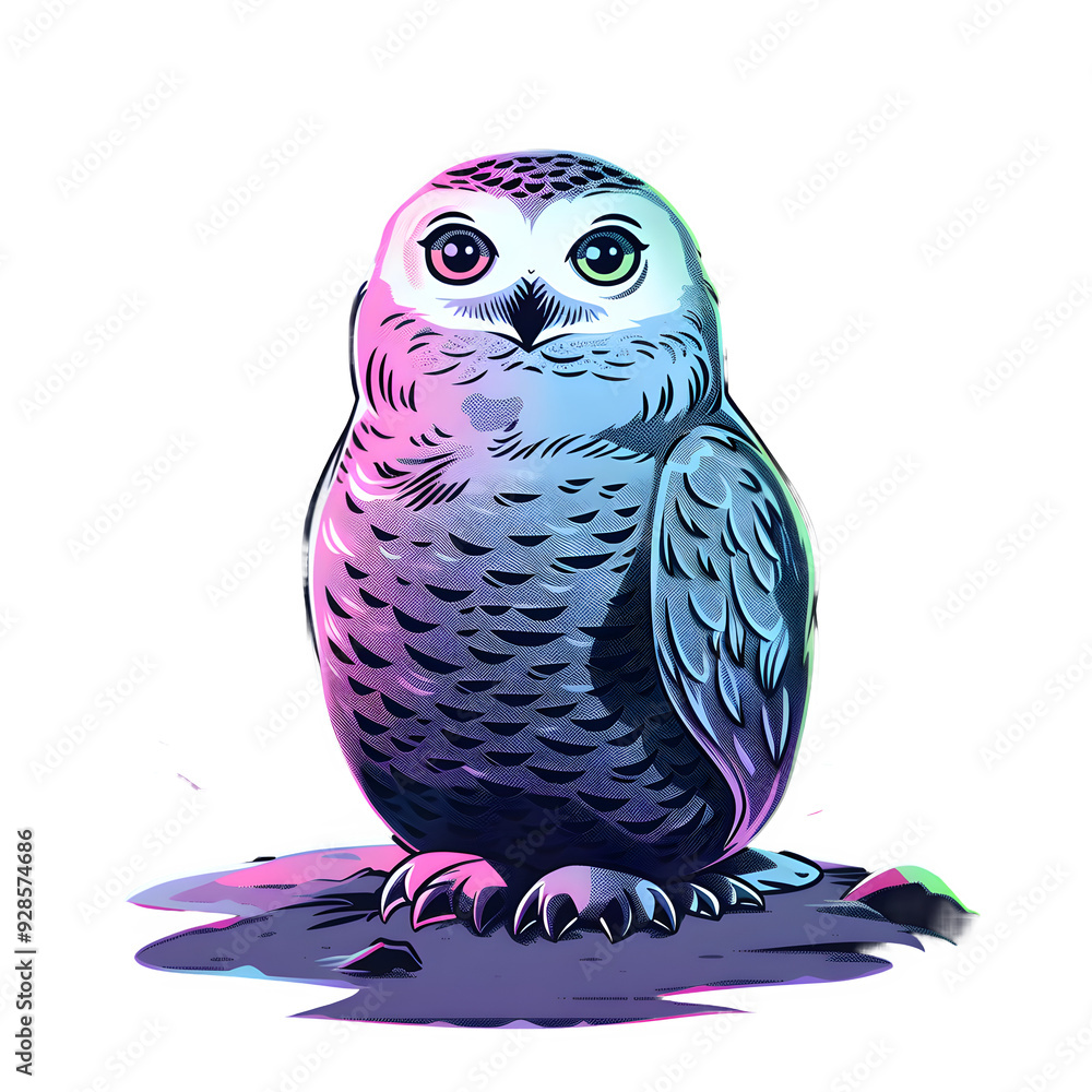 Aufkleber beautiful digital drawing of a colorful owl with gradient effects, displayed on a clear background
