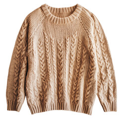 Cozy beige knitted sweater with cable pattern, cut out - stock png.