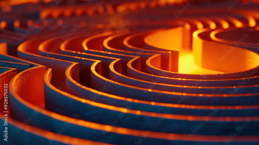 Poster abstract close-up of wavy patterns illuminated by orange light, showcasing a modern design with flui