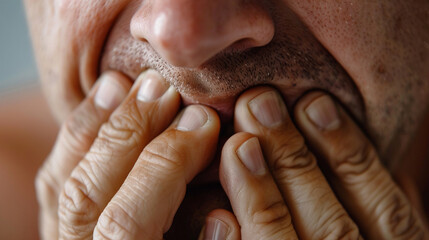 Detailed view of a person nervously biting their nails during a tense situation