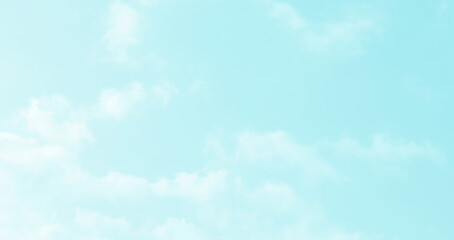 Pastel blue sky with white fluffy cloud. Cloudscape cumulus summer soft light sky. Beautiful nature morning. Freedom of life concept.