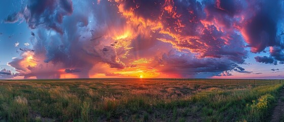 Vibrant Sunset Sky with Dramatic Cloud Formations Creating a Colorful Sky Palette