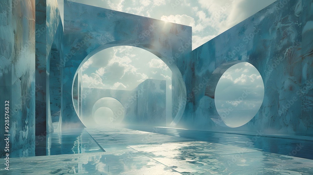 Poster abstract architecture with circular openings.