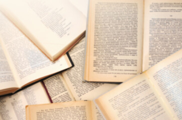 Obraz premium Top view of open books blurred background.