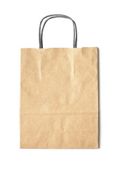 Kraft paper bags with handles isolated on white