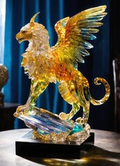 golden eagle statue "The Crystal Griffin: Elegance and Enchanted Light"