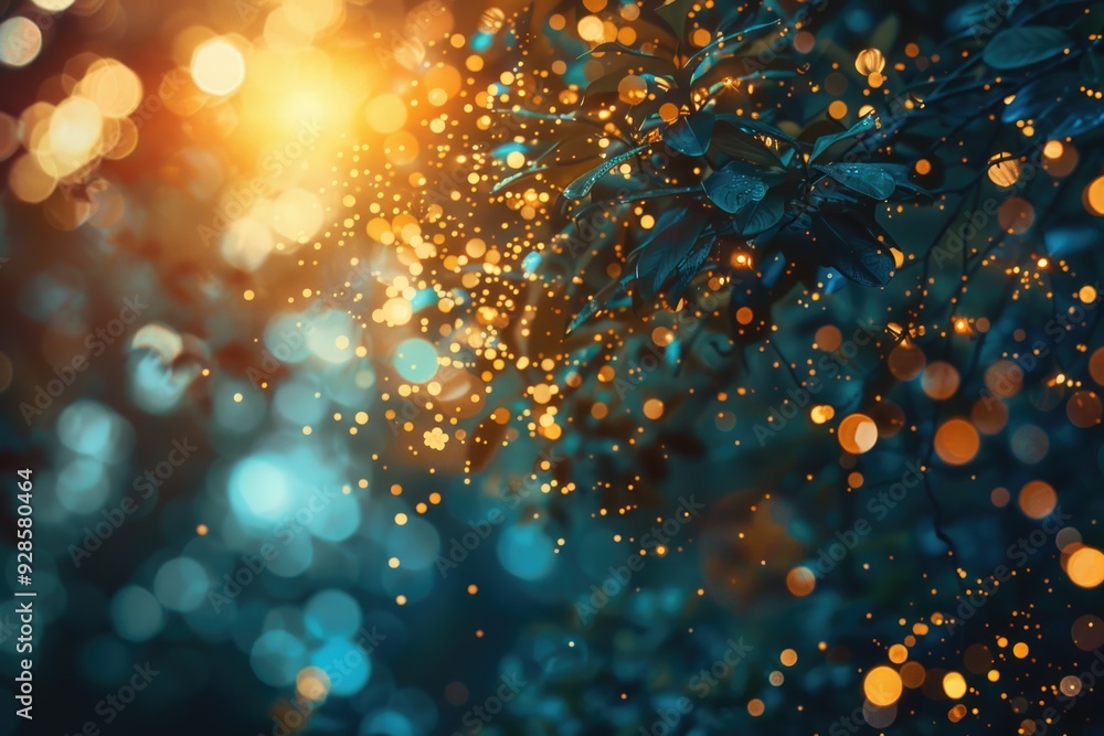 Poster close-up of a tree decorated with colorful string lights