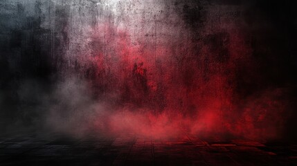 Red and Gray Grungy Wall with Smoke and Floor