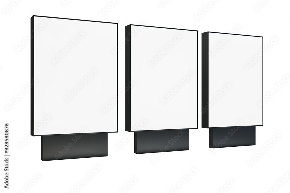 Leinwandbilder three blank rectangular digital screens in black frames on a plain white background. concept of digi