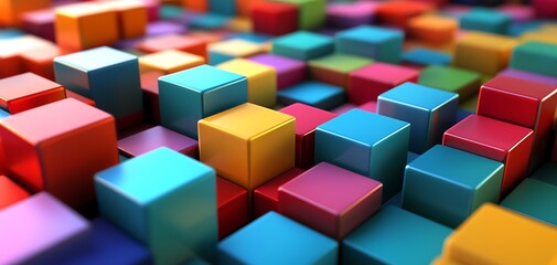 Obraz premium Colorful 3D cubes arranged in a dynamic and playful pattern, showcasing vibrant hues and engaging shapes for creative designs.