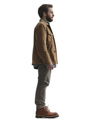 Man in suit standing sideways cut out from transparent background PNG
