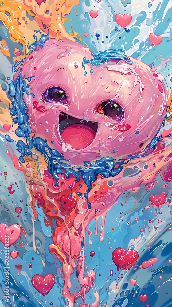 Poster abstract heart with colorful splashes.