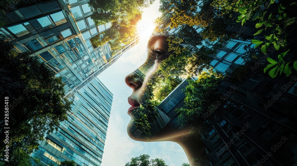 Poster a serene and contemplative expression is captured in this double exposure image, blending nature wit