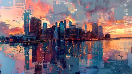 Glitch City Skyline at Sunset.