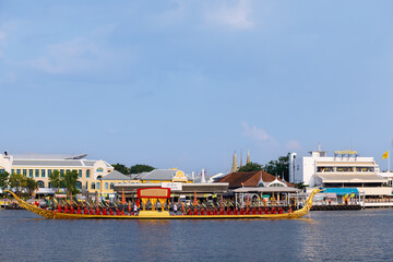 The Royal Barge in Chao Phraya river to be used in the royal coronation ceremony of His Majesty the...