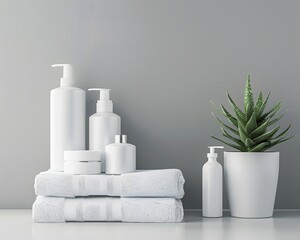 various white beauty products mock up on the table. Minimalist style