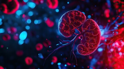 A vibrant depiction of human kidneys with a colorful backdrop, showcasing the complexity of the circulatory system.