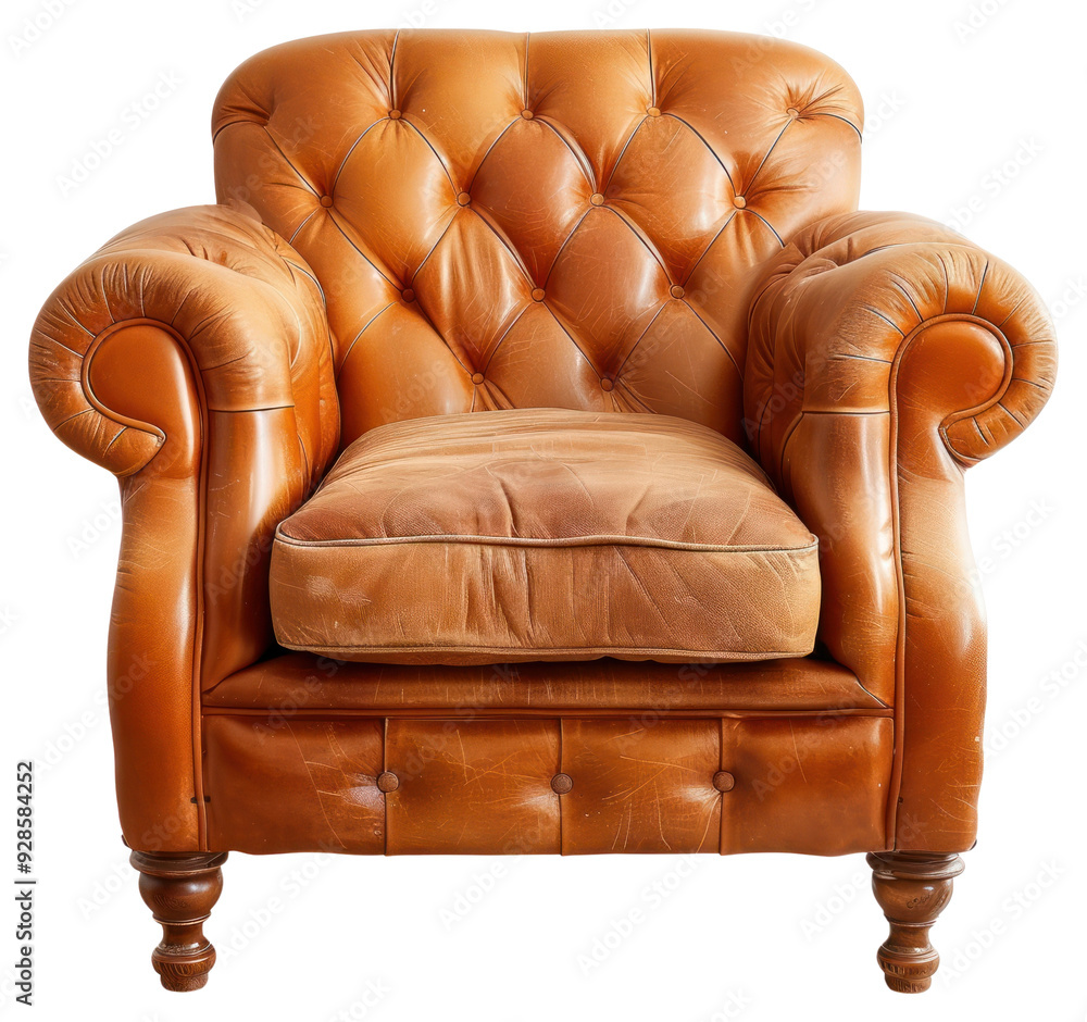 Sticker vintage leather armchair with buttons