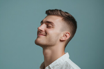 Obraz premium A close up of a man's face with his eyes closed