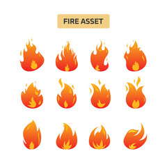 Cartoon flame. Fire fireball  red hot campfire  yellow heat wildfire and bonfire  burn power fiery silhouettes illustration set. Fireball power light  flame bonfire energy