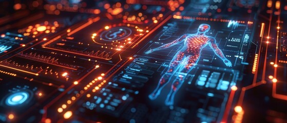 Fototapeta premium Futuristic Glowing Hologram of Fitness App Interface 