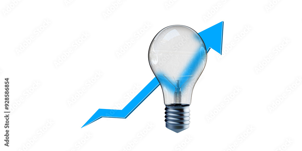 Aufkleber light bulb and blue upward arrow on a white background. representation of innovation, growth, and pr