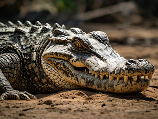 Obraz premium a close-up image of a wild crocodile resting on land