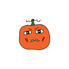 Funny Halloween pumpkin emoji illustration isolate. Jack-O-Lantern Emoji. Pumpkin logo, print, sticker, tattoo. Stylized art Halloween pumpkin print on fabric, paper. Halloween decorations.