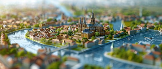 Futuristic Interactive Map Featuring  Hologram Landmarks for Navigation and Exploration