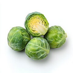 Fototapeta premium Brussel sprouts isolated on white background with shadow. leafy green vegetable Brussel sprout isolated for promotional purposes. autumn fall vegetable Brussel sprouts