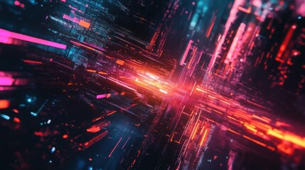 Abstract Neon Lights in a Digital Space