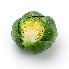 Obraz premium Brussel sprouts isolated on white background with shadow. leafy green vegetable Brussel sprout isolated for promotional purposes. autumn fall vegetable Brussel sprouts