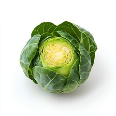 Obraz premium Brussel sprouts isolated on white background with shadow. leafy green vegetable Brussel sprout isolated for promotional purposes. autumn fall vegetable Brussel sprouts