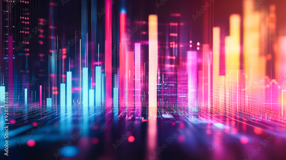 Poster abstract financial background with glowing stock charts and bar graphs
