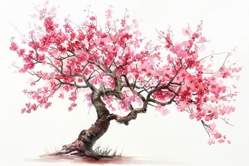 watercolor of a cherry blossom tree on a isolated white background