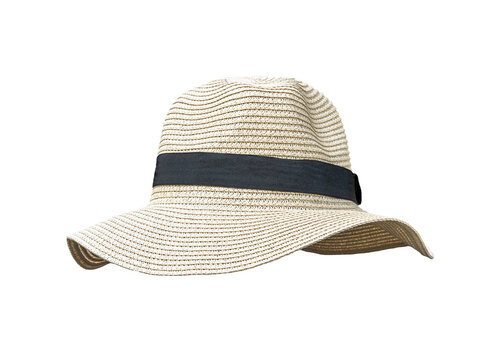 Summer straw hat png isolated (clipping path) on white background in Panama fashion hat style for summer beach vacation sun screen protection for both men and women