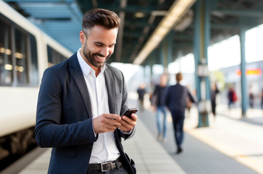 person using the smartphone at train station